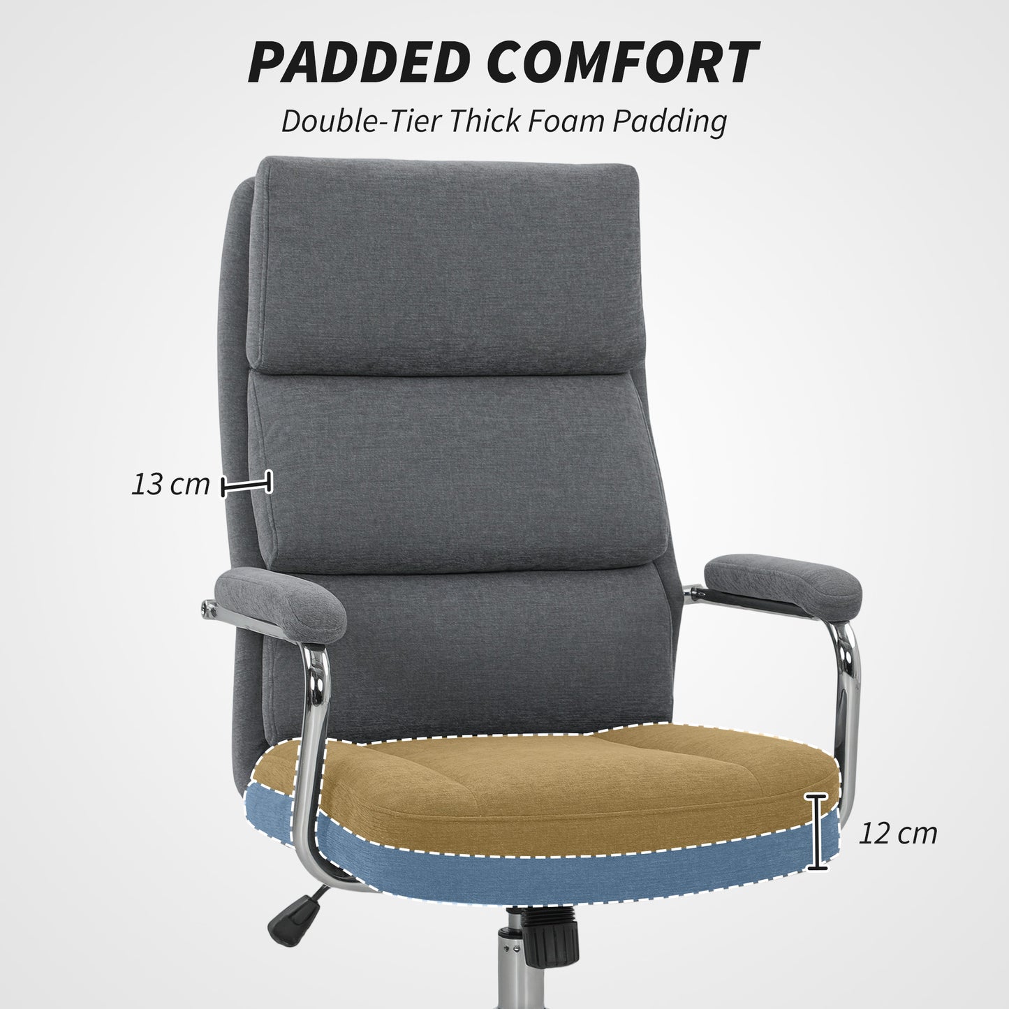 HOMCOM Executive Office Chair, Linen Fabric, Double-Layer Back Cushion, Tilt Function, Height Adjustable for Home Office, Charcoal Grey
