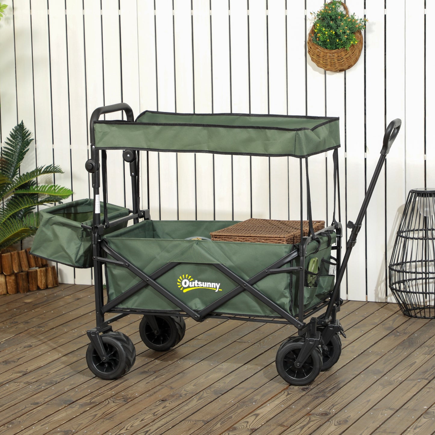 Outsunny Beach Trolley Cart with Canopy and Wheels - Green