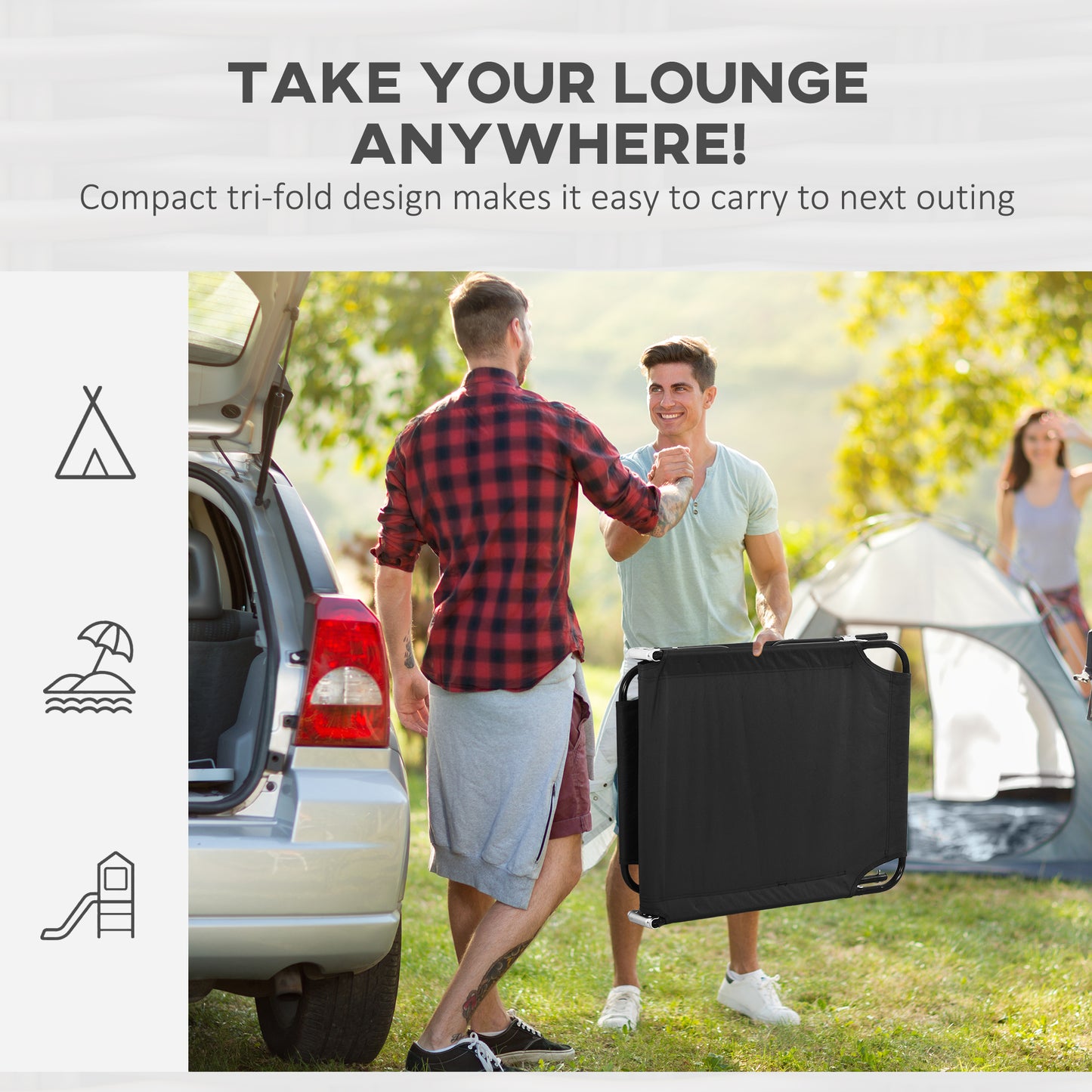 Outsunny Adjustable Backrest Foldable Sun Lounger Set with Pillow - Black