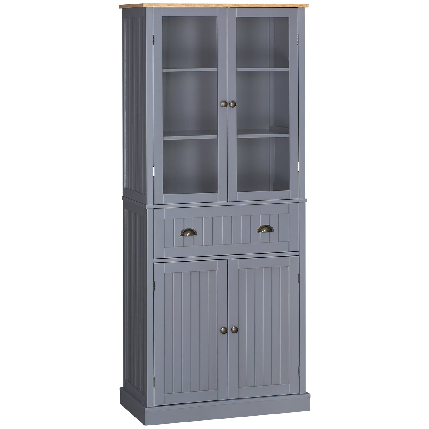 HOMCOM 180cm Tall Kitchen Pantry Cupboard, Freestanding Storage Cabinet with 5 Tier, Adjustable Shelves,  Drawer, Grey