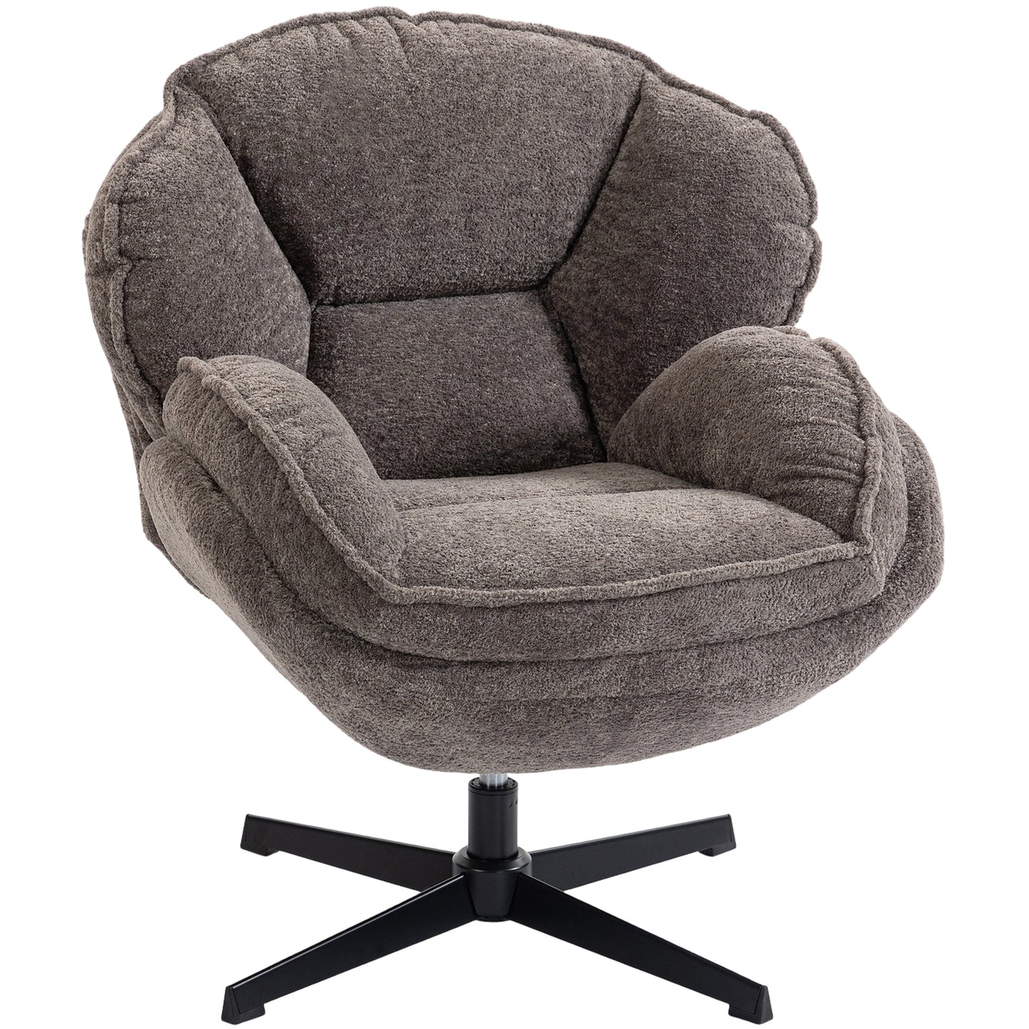 HOMCOM Modern Wingback Accent Chair, Velvet Armchair with Four-Star Base, S-Springs, Swivel, Grey