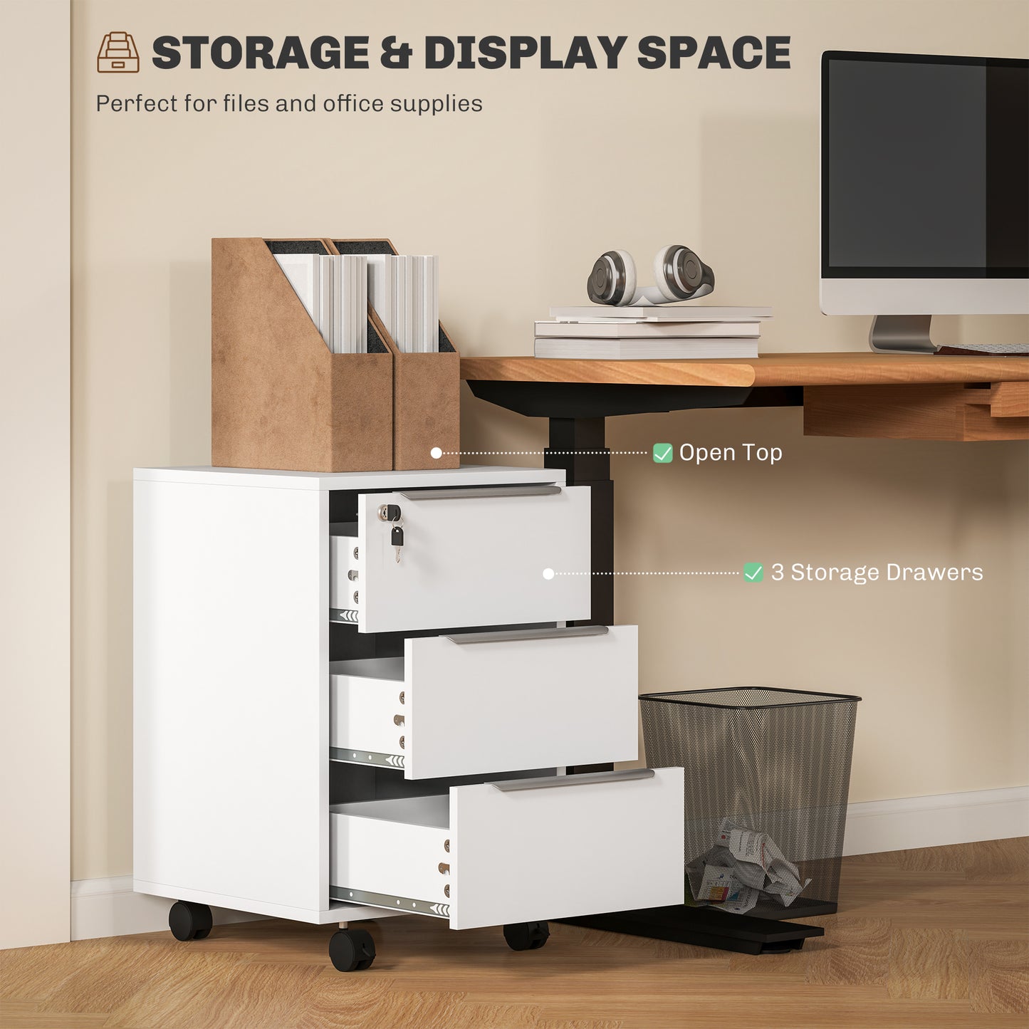 HOMCOM Three-Drawer Locking Filing Cabinet - White
