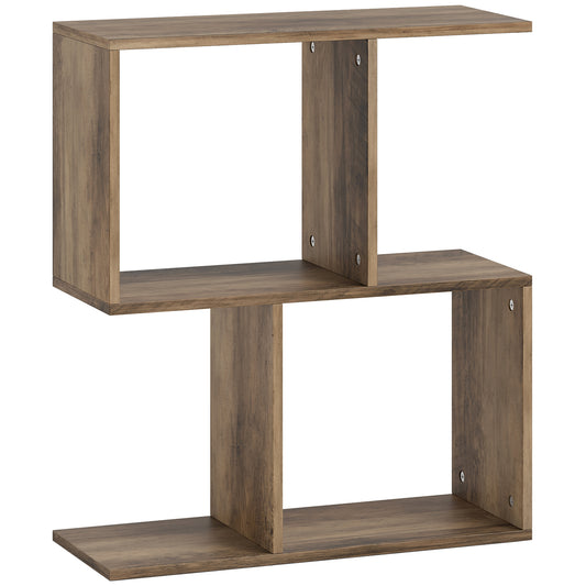 HOMCOM Side Table, Narrow End Table with Storage Shelves, S-Shaped, 3-Tier, 50W x 19.5D x 58H cm, Oak
