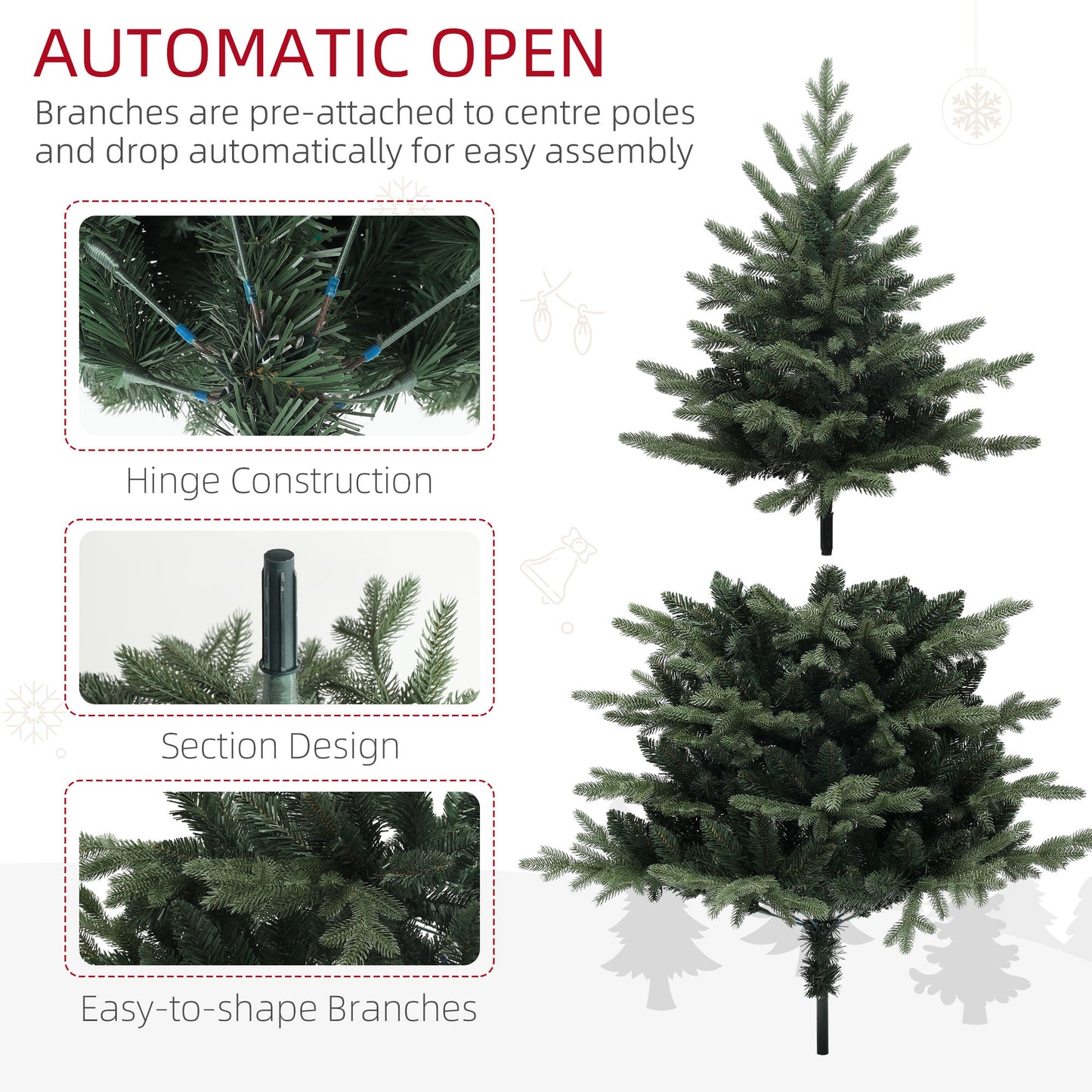 HOMCOM 5ft Artificial Spurce Christmas Tree with 1121 Branch Tips and Foldable Steel Base