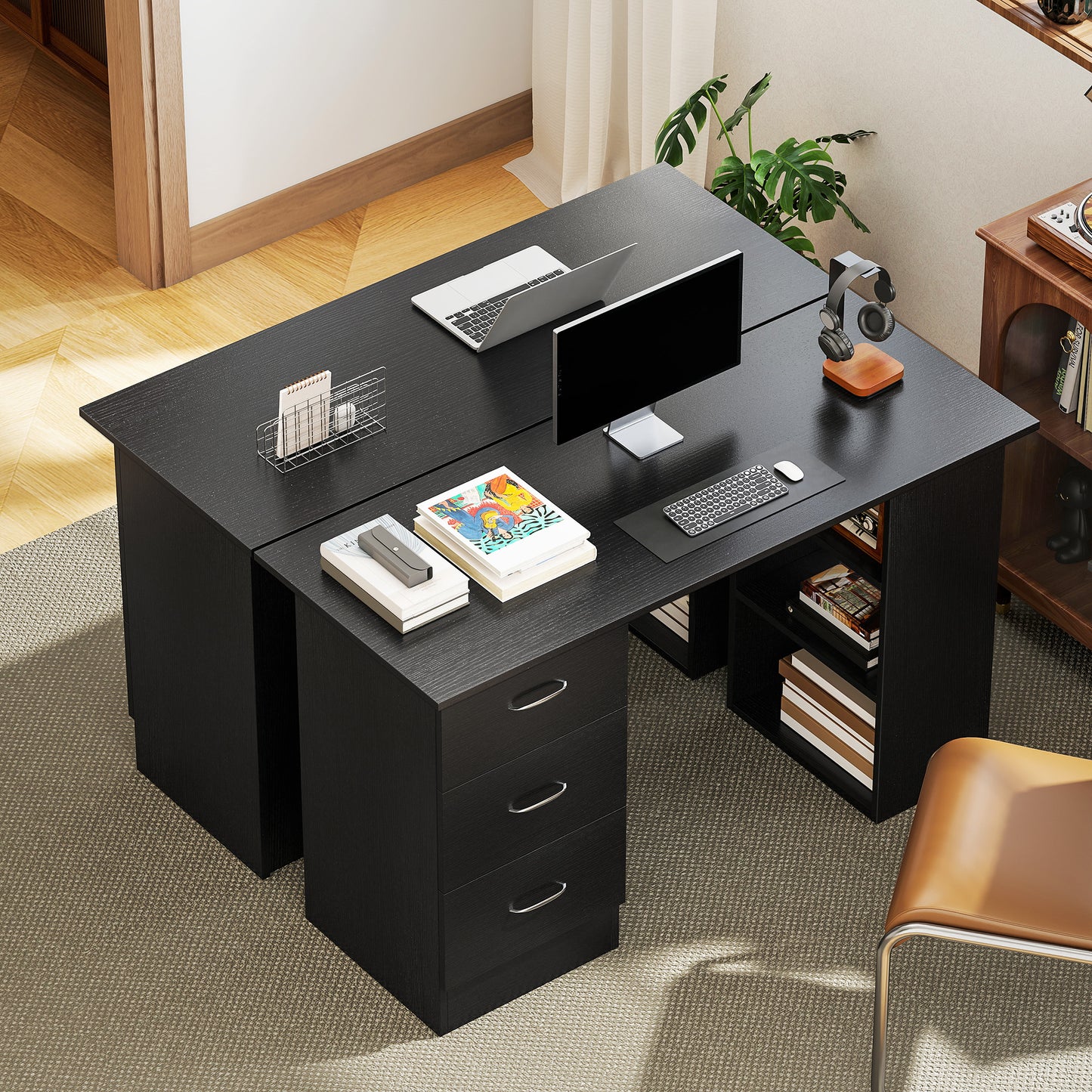 HOMCOM Computer Desk with Shelves & Drawers Black