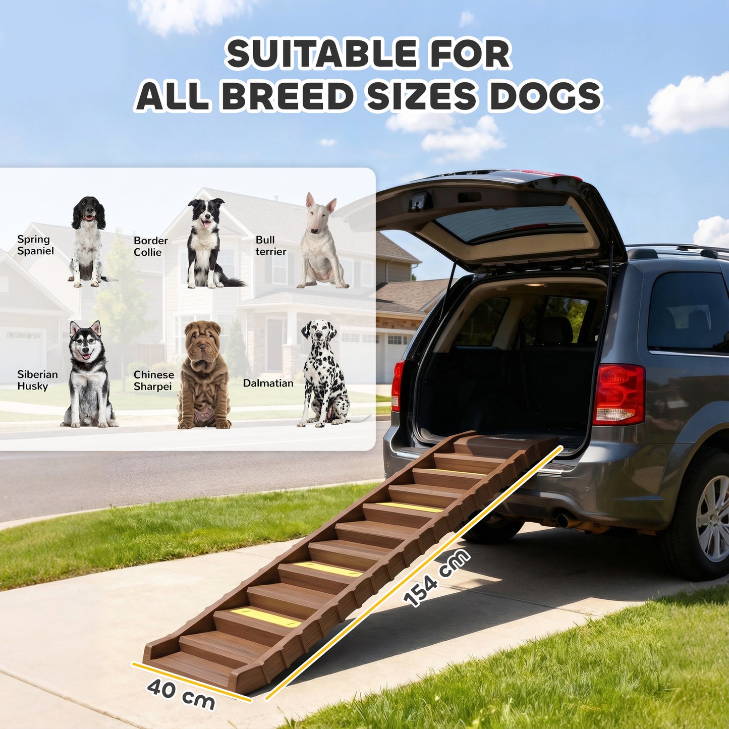 PawHut Dog Car Ramp with Anti-Slip Steps, 10-Steps Pet Stairs for Pets to Access Cars and High Beds, Brown