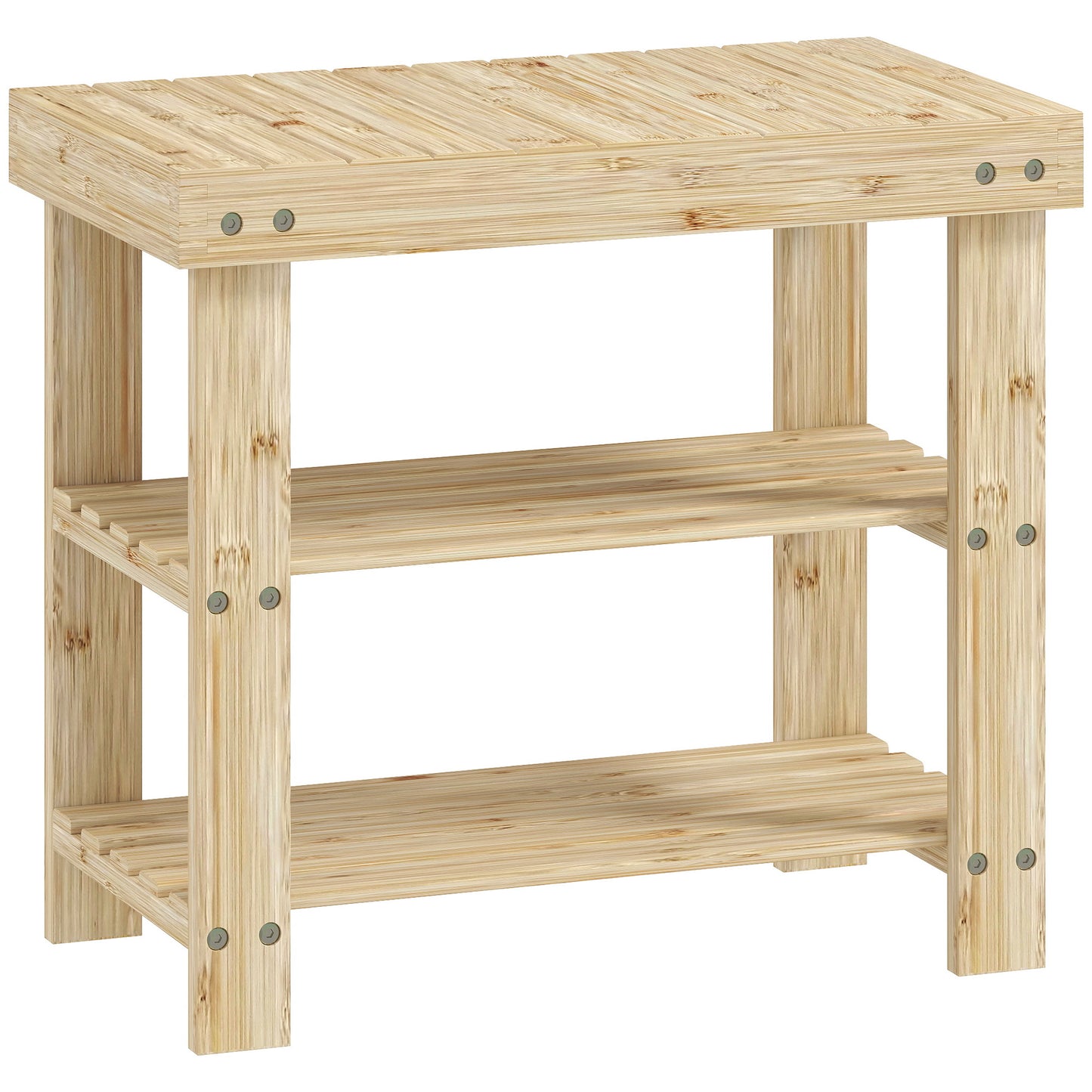 HOMCOM 3-Tier Bamboo Shoe Storage Bench - Nature Wood Finish