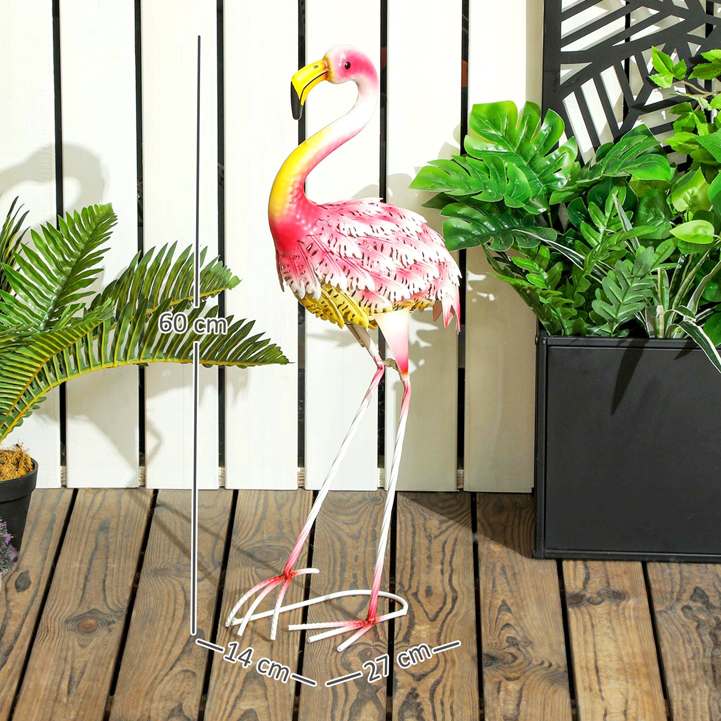 Outsunny Flamingo Garden Statue, Metal Bird Art Outdoor Sculpture with Ground Stakes for Pond Decoration, Pink
