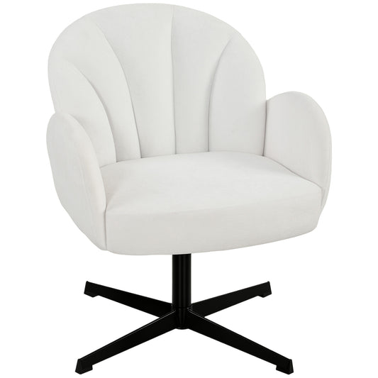 HOMCOM Swivel Accent Chair, Shell-Shaped Armchair with Spring Cushion, Metal Base, Cream White