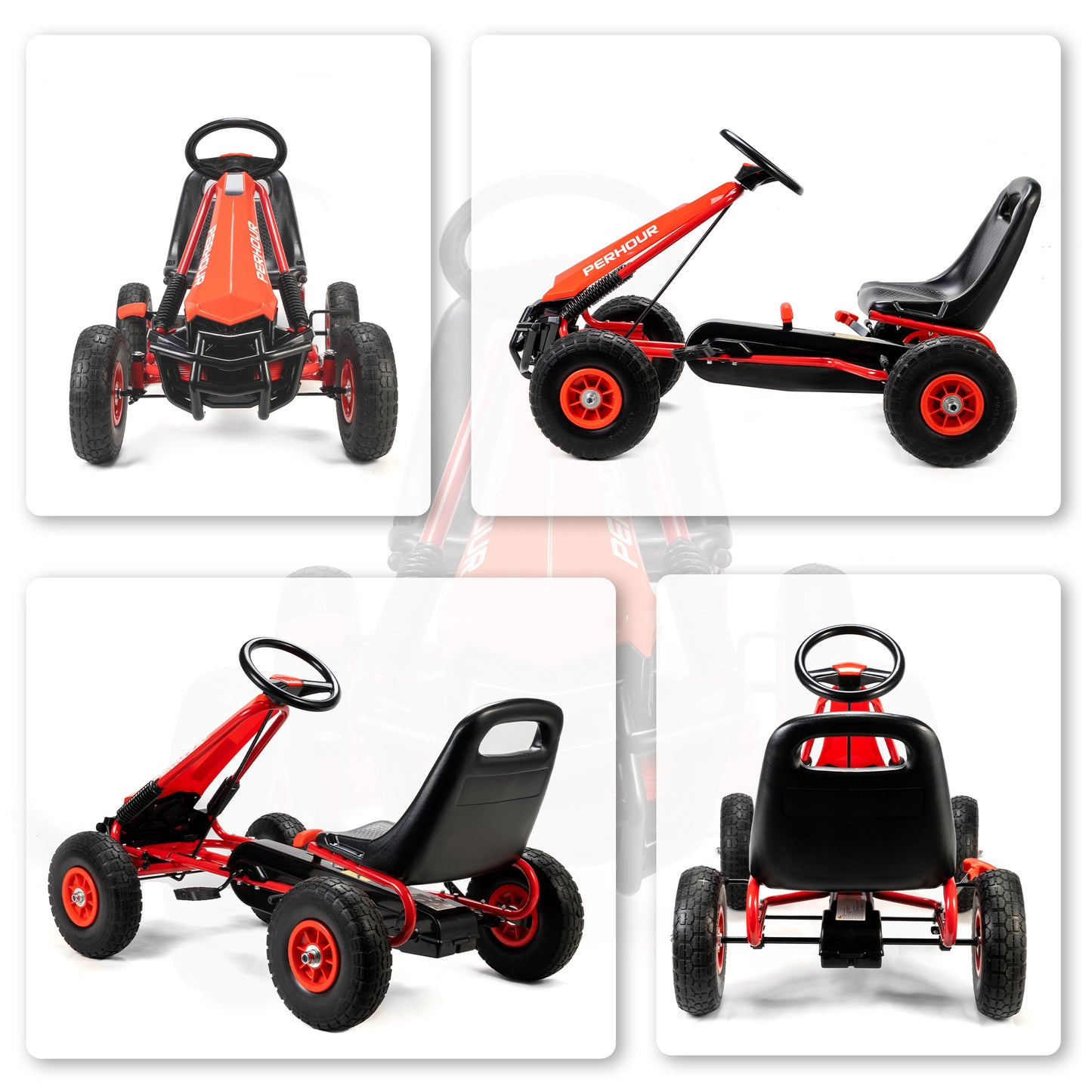 AIYAPLAY Kids Pedal Go Kart with Adjustable Seat, EVA Tyres, Manual Clutch, Brake, Go Kart for Kids 3-8 Years, Red
