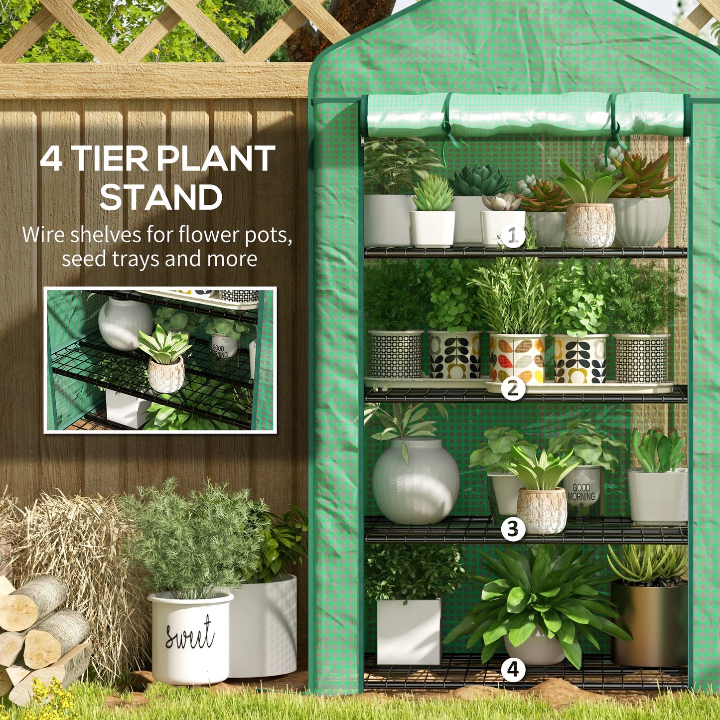 Outsunny Four-Tier Mini Greenhouse, with Reinforced Plastic Cover