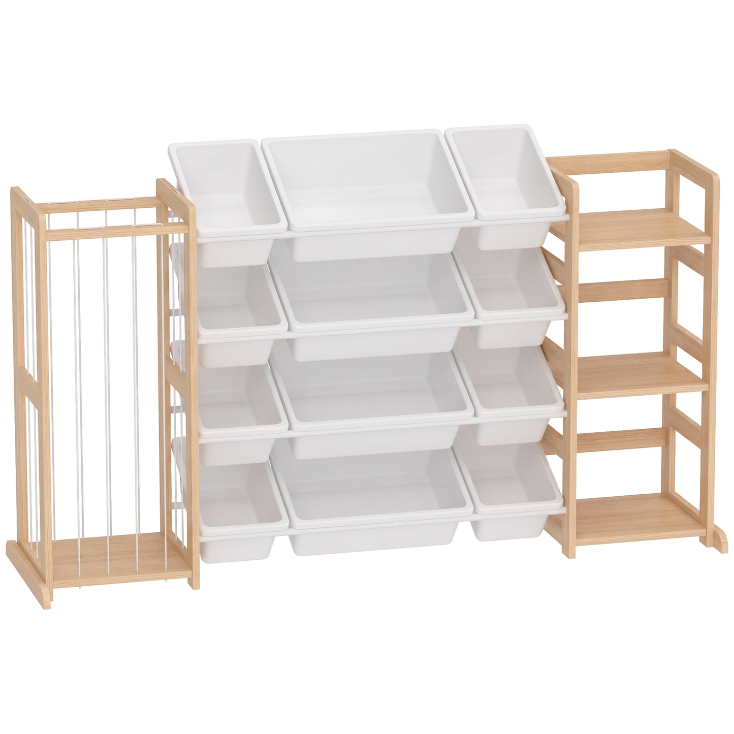 AIYAPLAY Wooden Toy Storage Unit with Stuffed Animal Storage, Bookshelf and 12 Bins for Kids Rooms, Bedroom, Playroom, Nursery