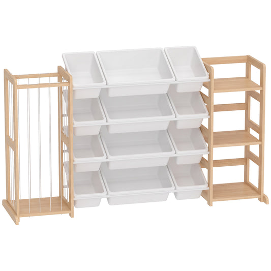 AIYAPLAY Wooden Toy Storage Unit with Stuffed Animal Storage, Bookshelf and 12 Bins for Kids Rooms, Bedroom, Playroom, Nursery