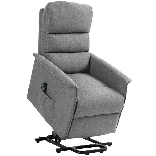 HOMCOM Electric Power Lift Recliner Chair, Fabric, Remote, Side Pockets, Grey