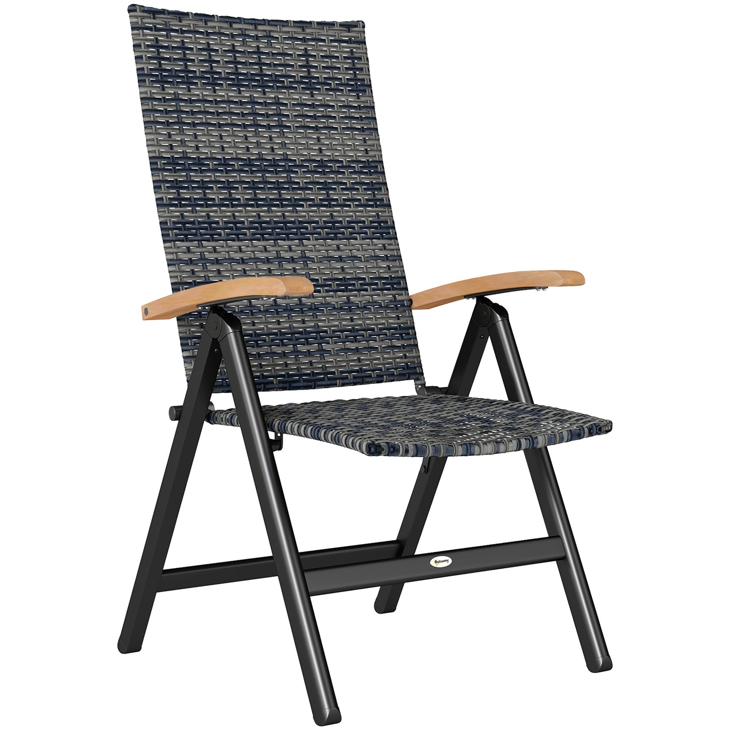 Outsunny Outdoor Foldable Dining Chair with Armrests, High Backrest, for Garden, Camping, Balcony, Porch, Mixed-grey