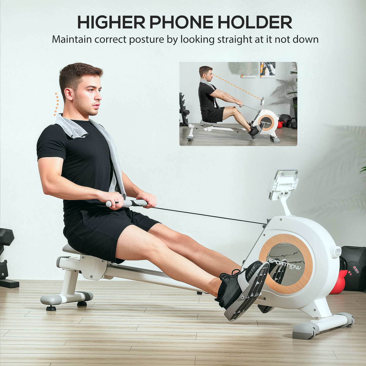 SPORTNOW Rowing Machine, 16-Level Magnetic Rower with LCD, Phone Holder, Vertical Storage, 150kg Capacity