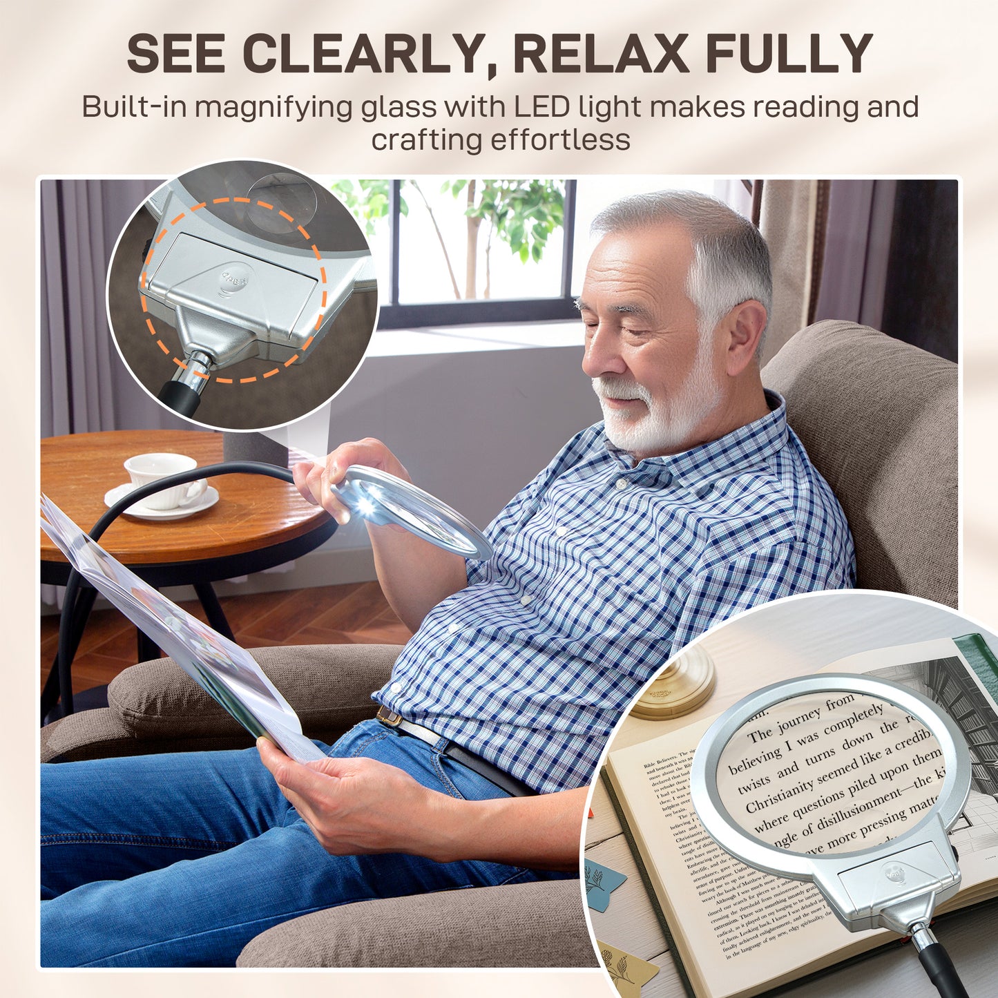 HOMCOM Electric Rise/Recline Armchair, with Reading Light - Brown