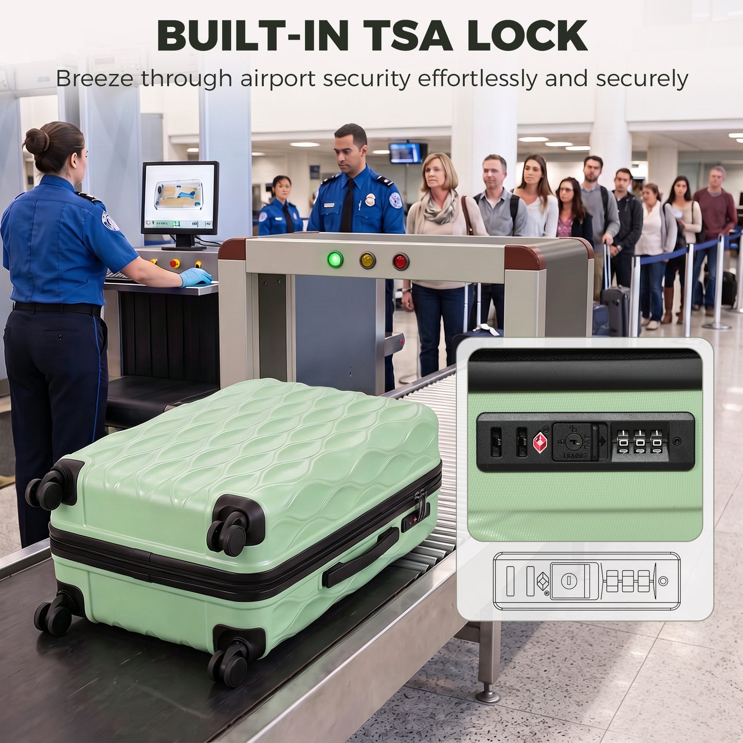 HOMCOM 28Inch Suitcase, ABS Hard Shell Checked Luggage with TSA Lock, Spinner Wheels, Telescopic Handle, Green