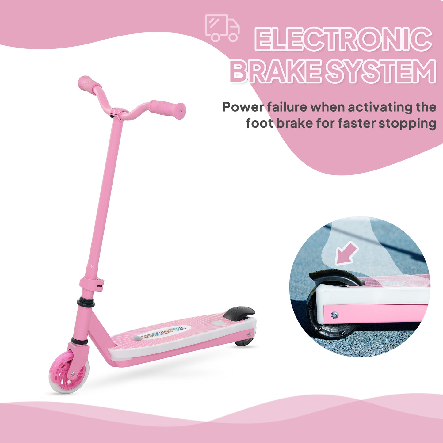 AIYAPLAY Electric Scooter for Kids Ages 4-7, with Rear Wheels, LED Light & Electric Brake, 6 KM/H & 8 KM Range, Pink