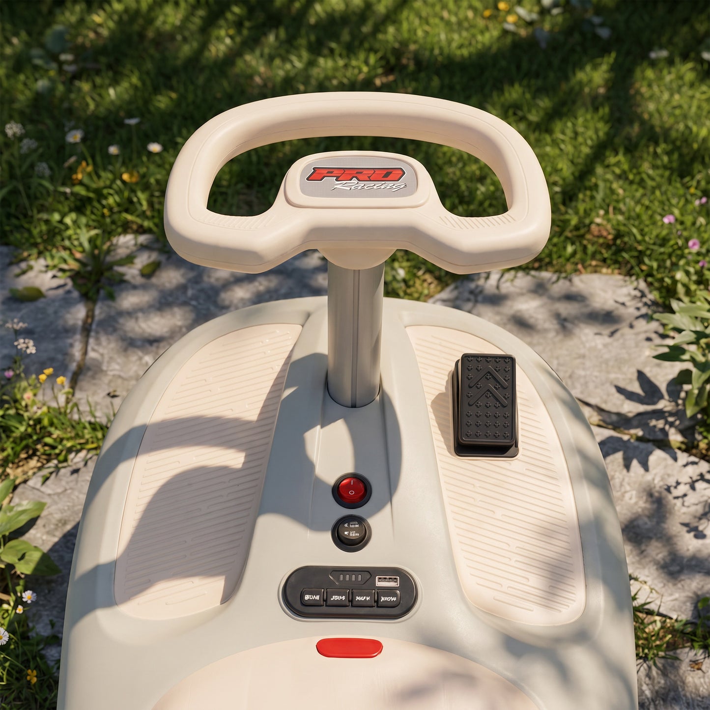 AIYAPLAY 12V Electric Wiggle Car with Pedal, Kids Electric Car with 2 Speeds, Soft Start, Music, Lights for 3-5 Years, White
