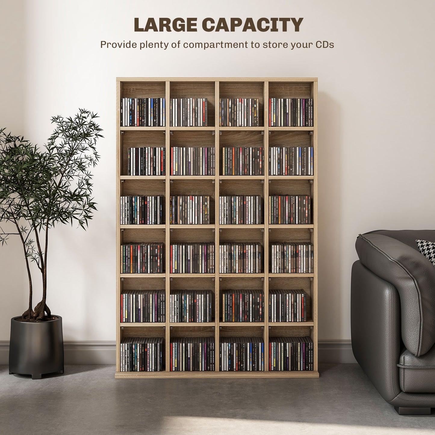 HOMCOM CD Storage Unit with Adjustable Shelves, 89 x 130.5 cm, Natural Wood Finish