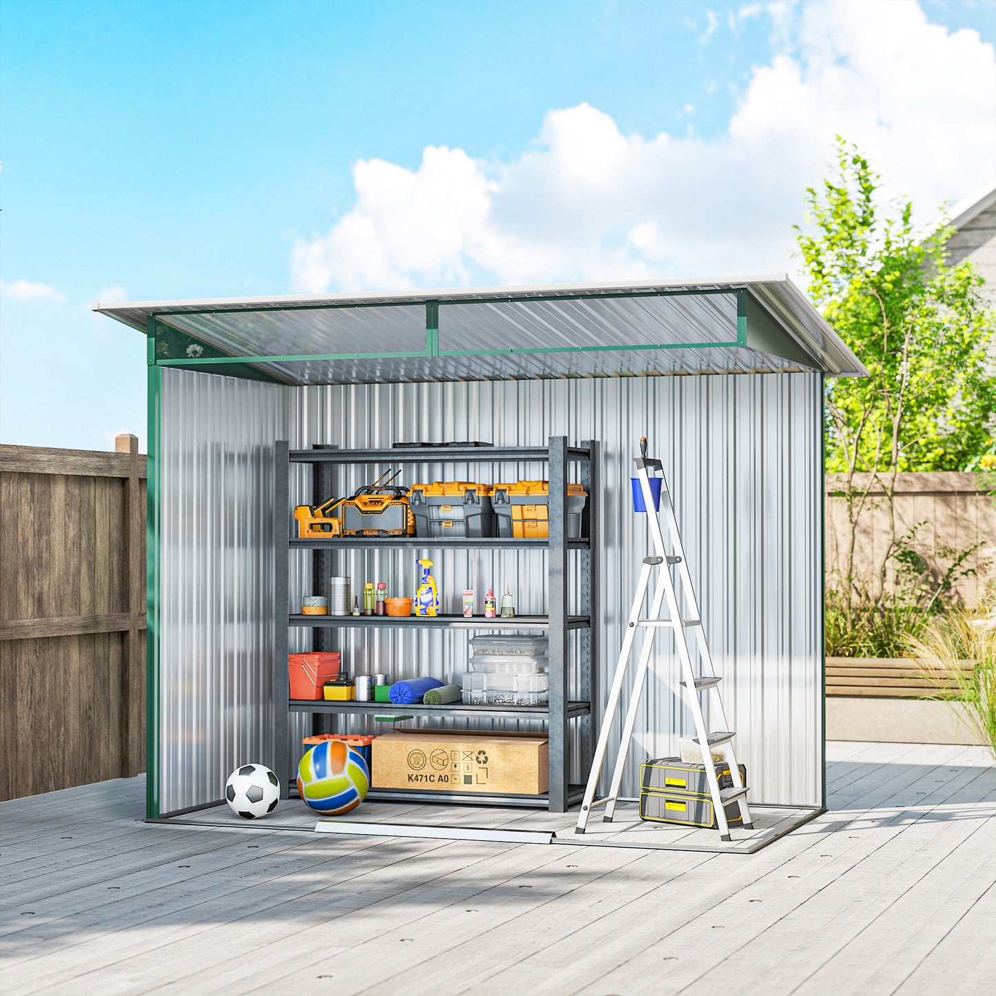 Outsunny Pent Roofed Metal Garden Shed House Hut Gardening Tool Storage w/ Ventilation 260L x 133W x 200Hcm