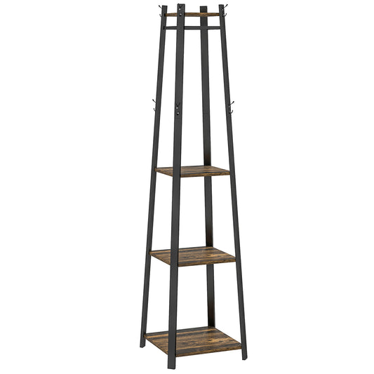 HOMCOM Compact Freestanding Coat Rack -  Black/Brown