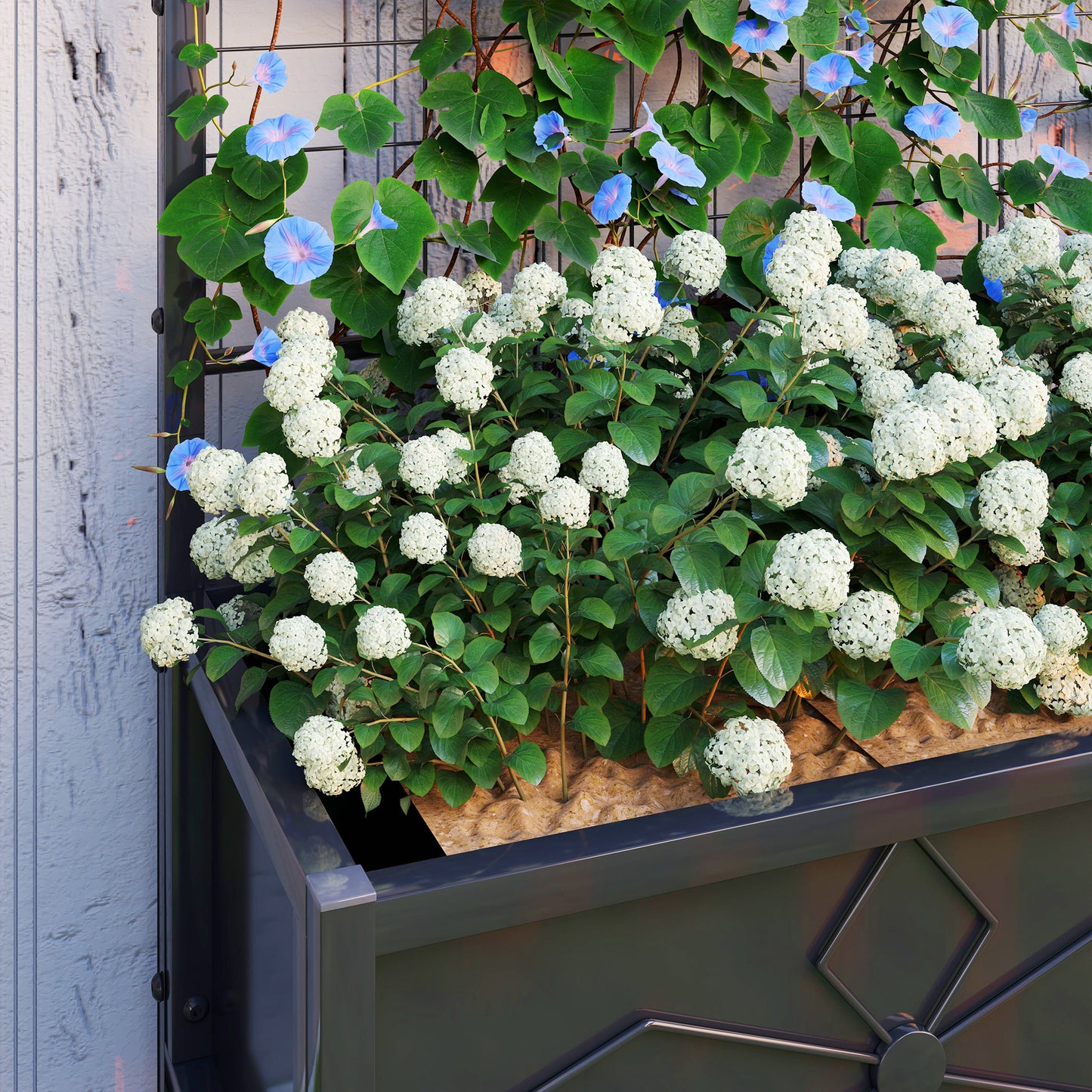 Outsunny Raised Bed with Trellis, Galvanised Planter Box with Drainage Holes for Vegetables, Herbs & Flowers, 90x40x120 cm, Black