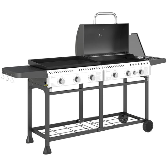 Outsunny Deluxe Duo Gas BBQ, with Grill, Plancha and Side Burner - Black