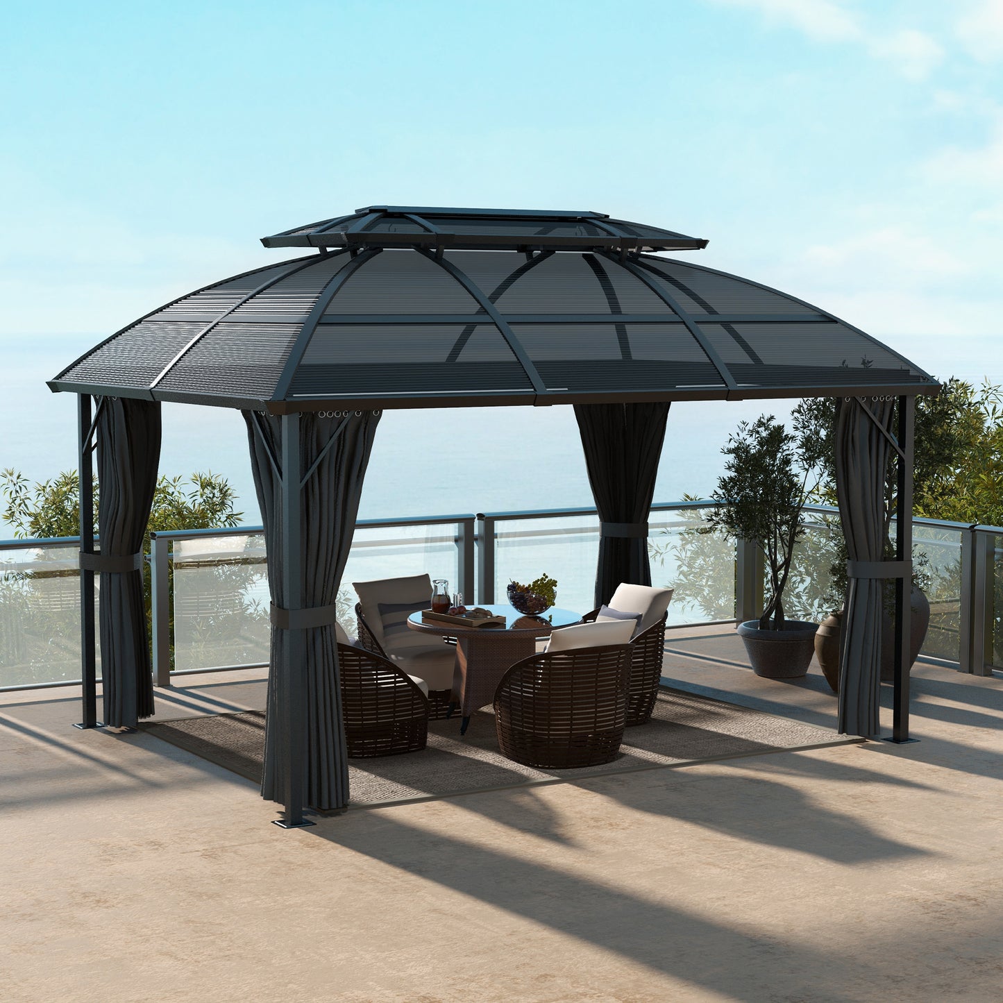 Outsunny 4 x 3m Aluminium Frame Hard Gazebo with Accessories - Black