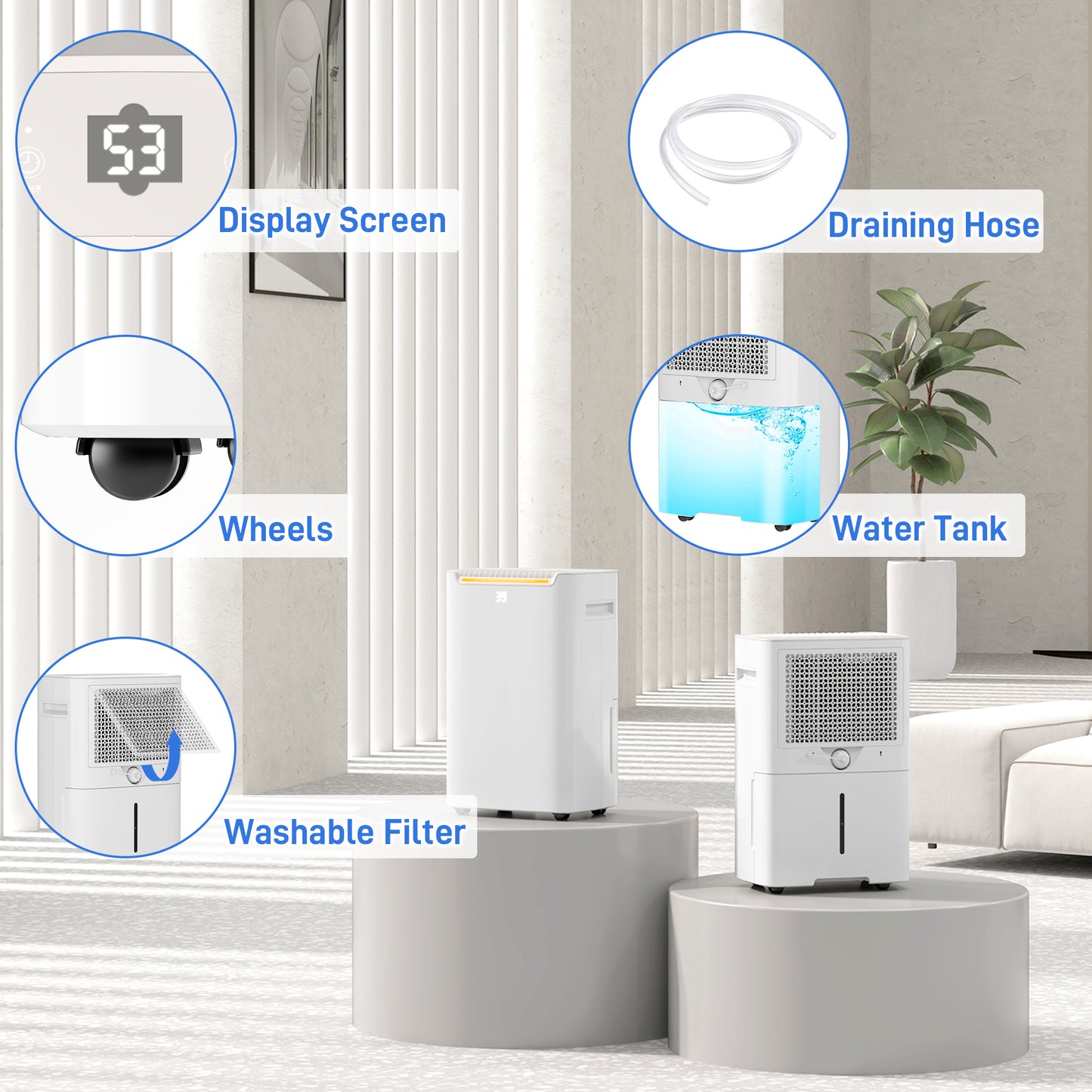 HOMCOM 20L/Day Dehumidifier 2.5L Water Tank, 24H Timer On/off, Digital Humidity Display
