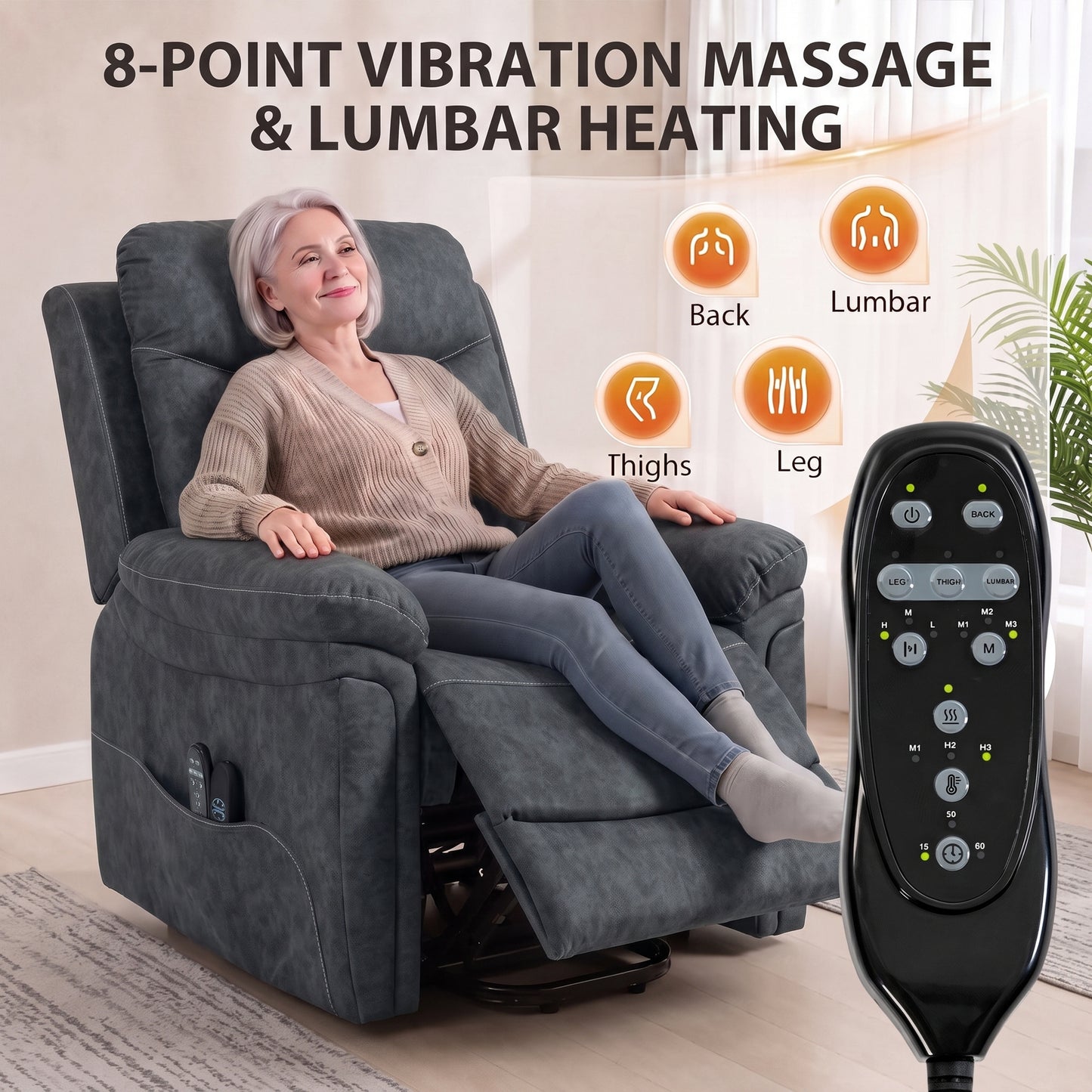 HOMCOM Riser Recliner Chair with Massage and Heat, Electric Lift Recliner Armchair for Elderly with Spring Cushion, Grey