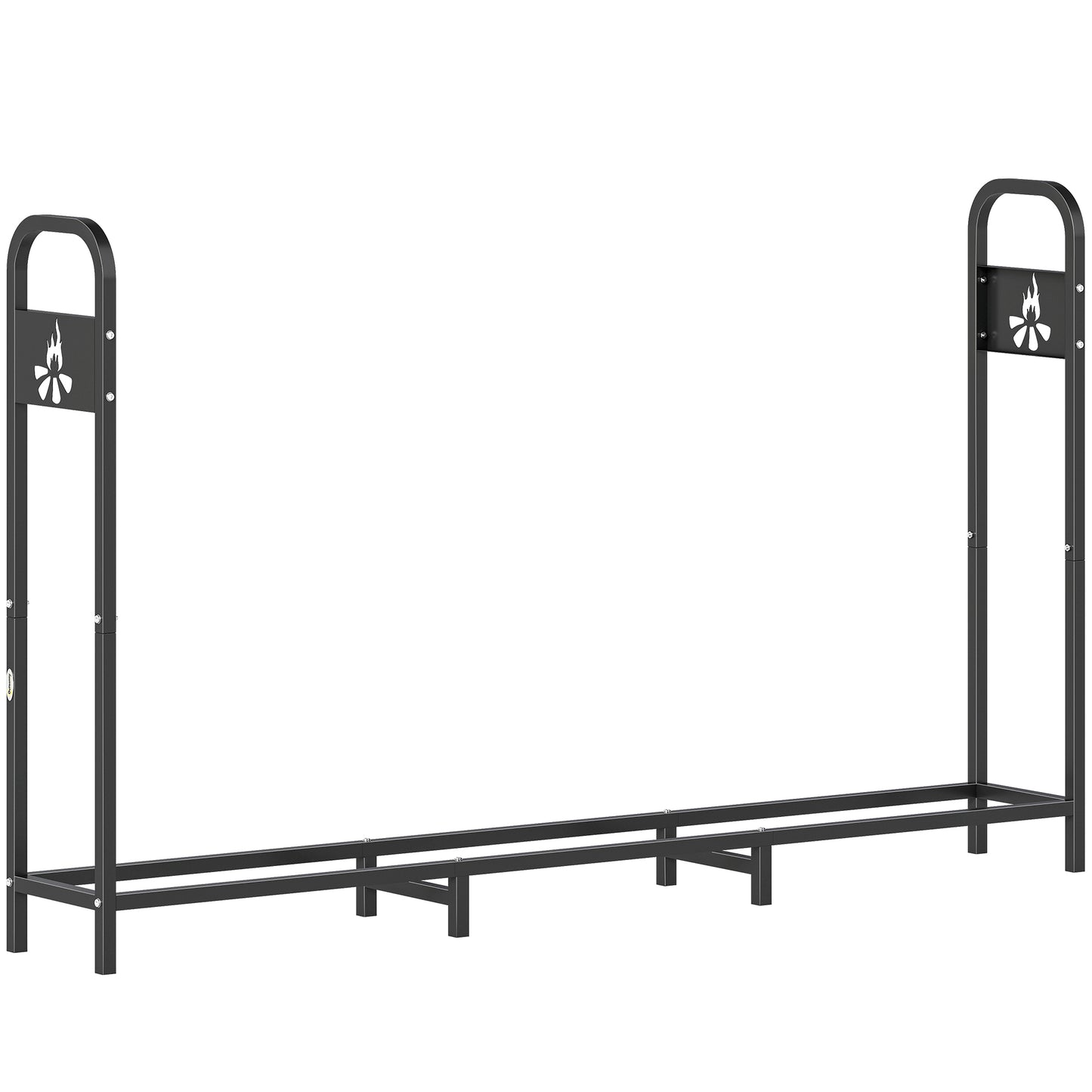 Outsunny Steel Firewood Log Rack, 300kg Capacity, Indoor/Outdoor Wood Storage Shelf, Log Holder with Extra Support Legs, Bonfire Pattern, Black