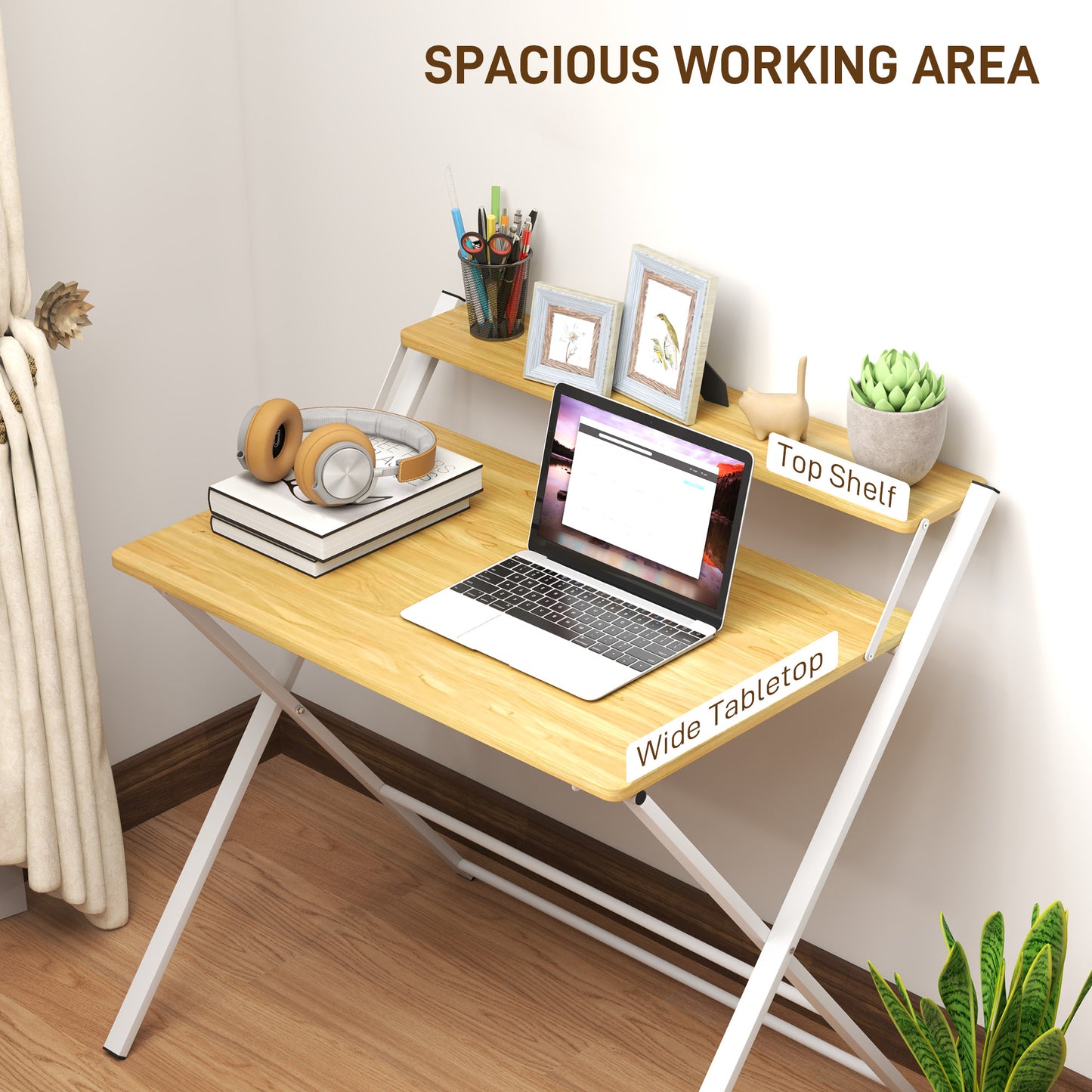 HOMCOM Compact Folding Desk for Small Spaces, Maple Wood-effect