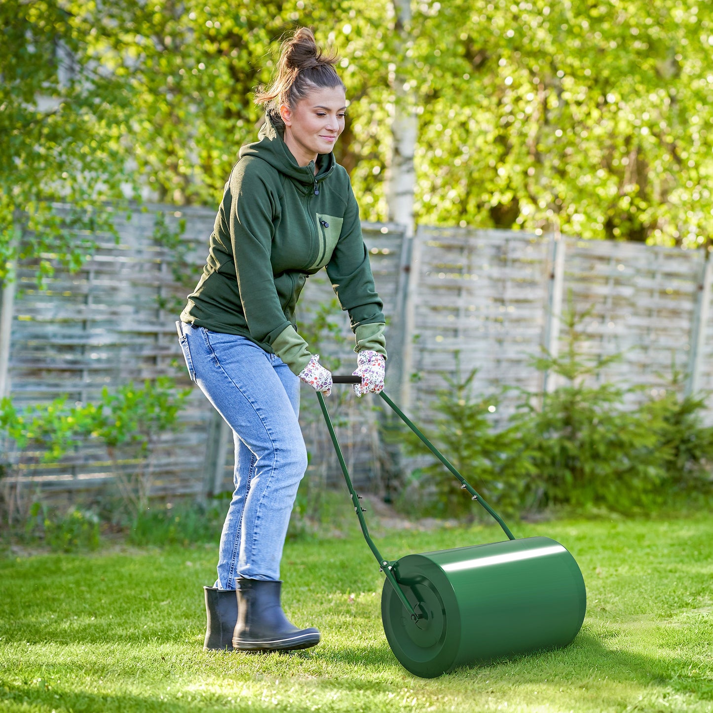 Outsunny 63 L Heavy Duty Water Or Sand Filled Ø30cm Garden Steel Lawn Roller Drum - Dark Green