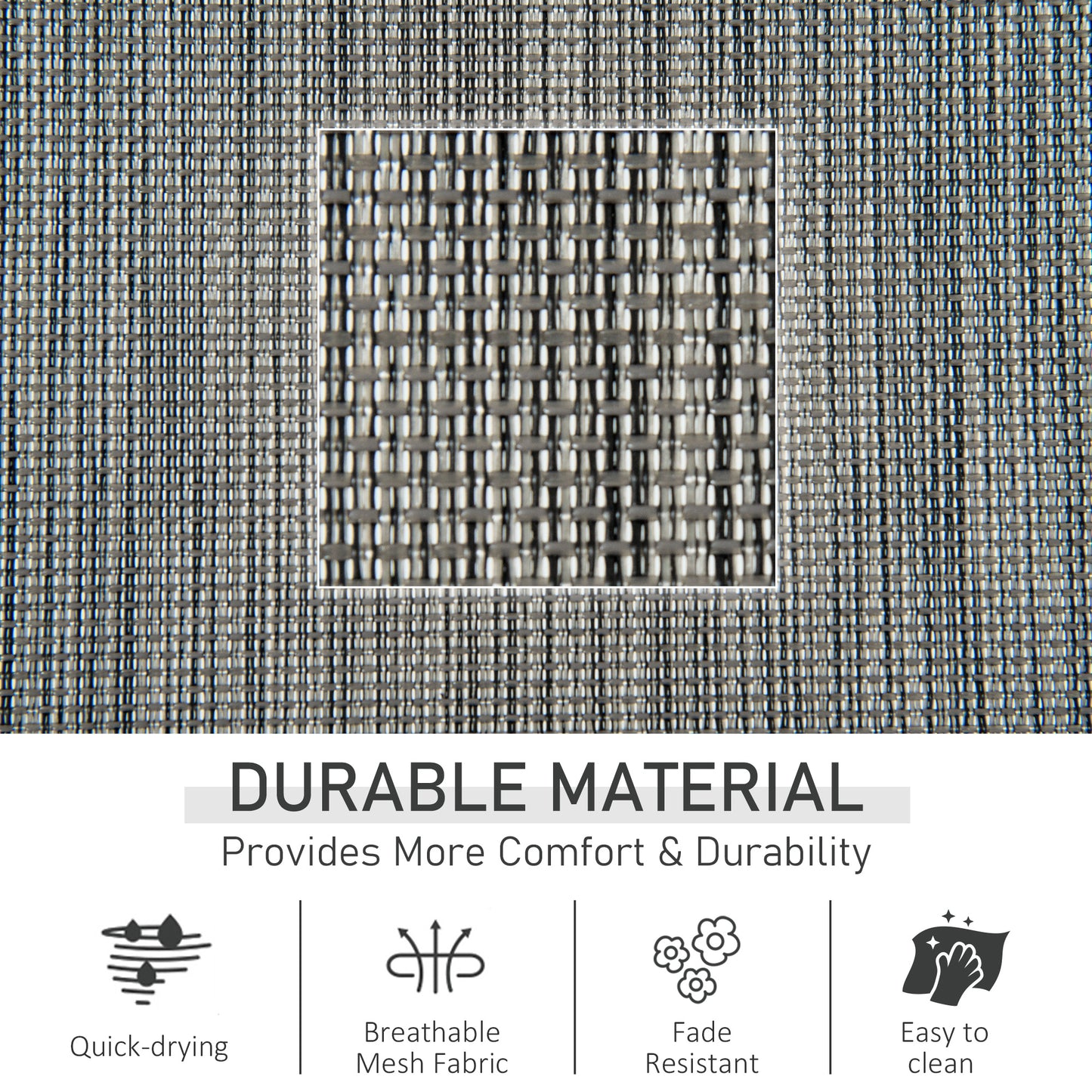 Outsunny 2PCs Outdoor Garden Rocking Chair, Patio Sun Lounger with Mesh Fabric, Removable Pillow, Armrest, Storage Bag, Dark Grey