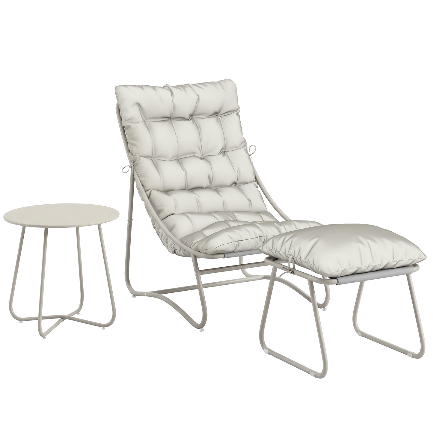 Outsunny Bistro Set for Garden, 3 Piece Outdoor Table and Chair with Footstool and Cushions, Comfy Balcony Furniture