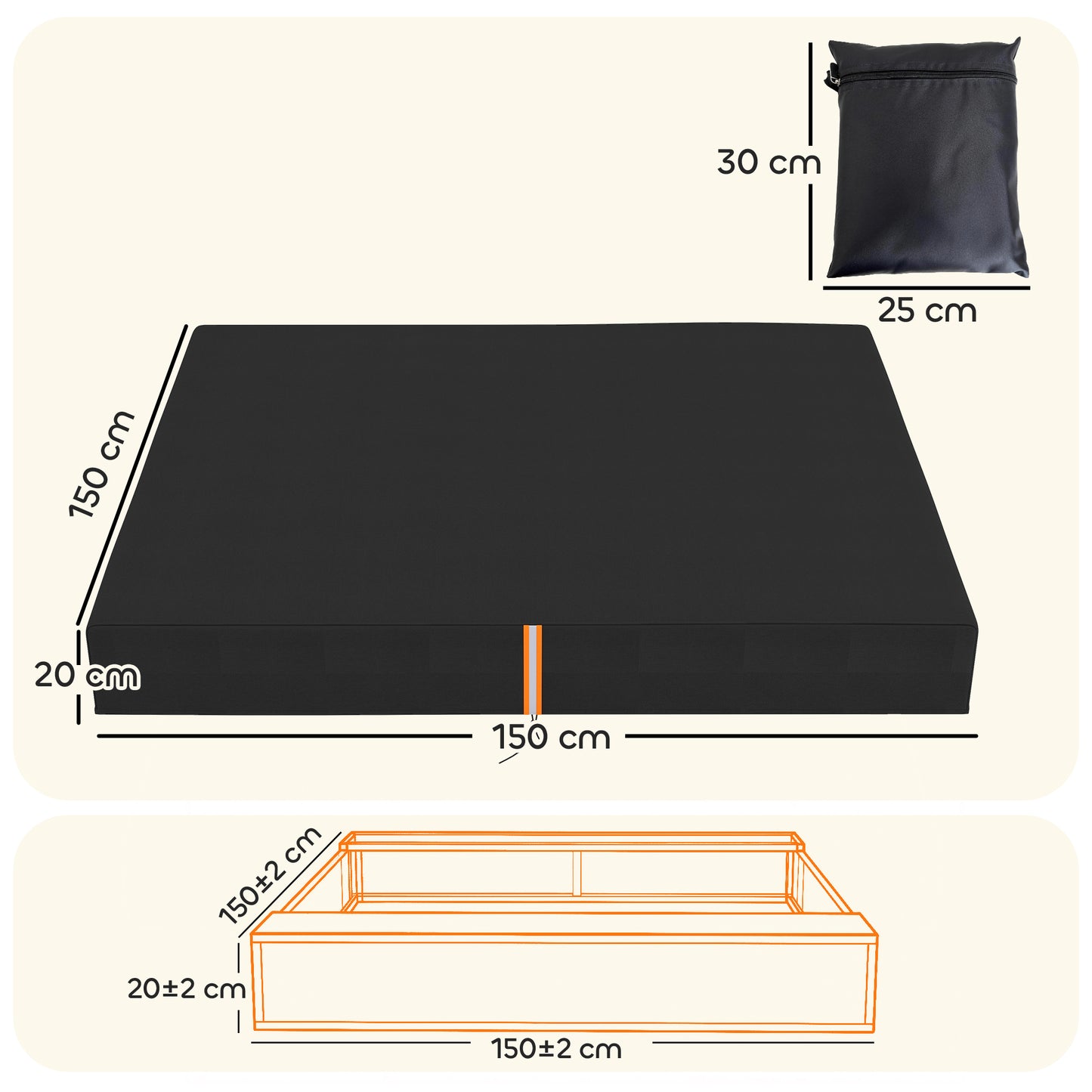 AIYAPLAY Sandbox Cover, Square Sandpit Cover Waterproof Dustproof UV Protection, Sandbox Canopy with Drawstring and Elastic Band Black