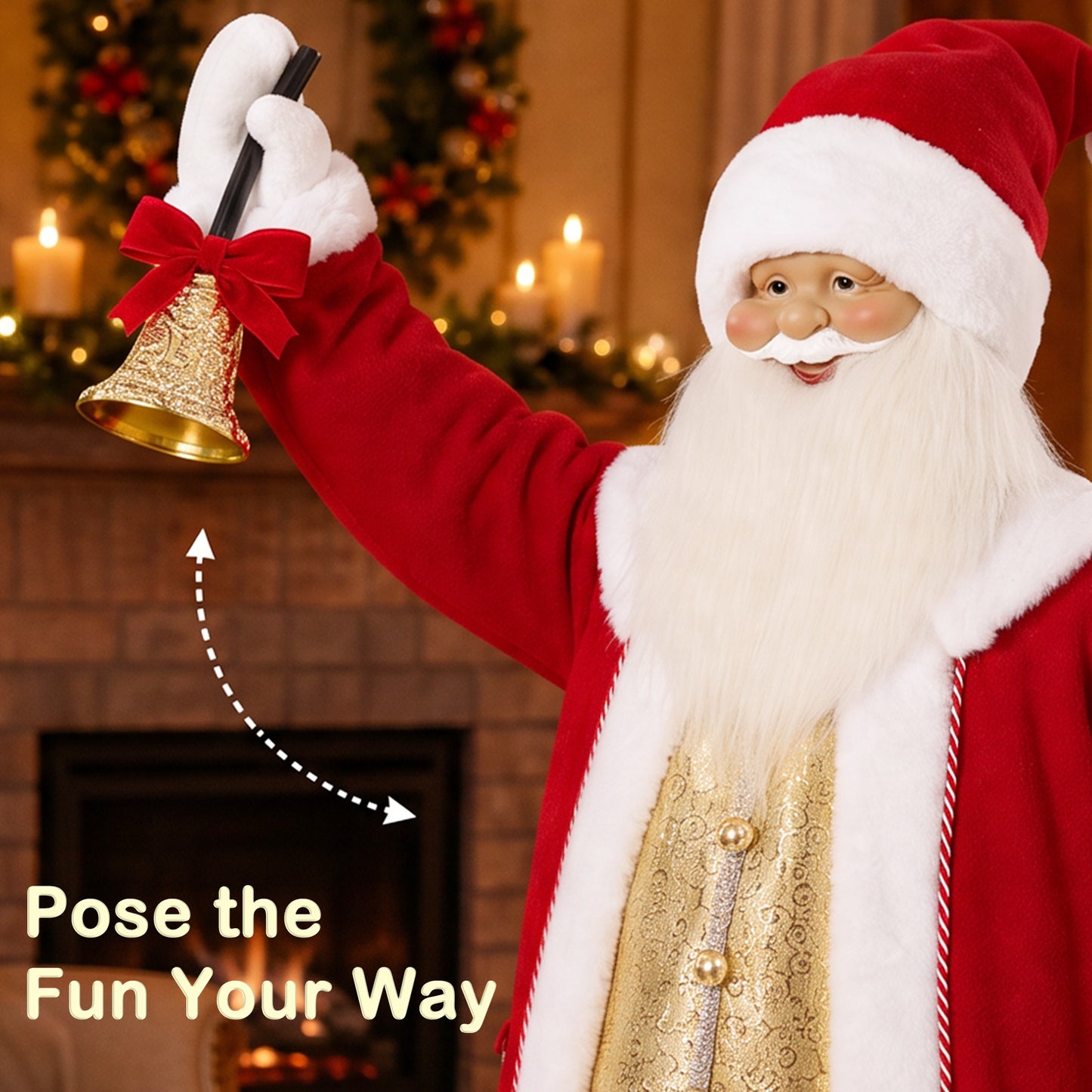 HOMCOM 5ft Life Size Singing Santa Claus, Standing Christmas Animated Santa Figure with Bell and Wreath, Sound/Touch Activated