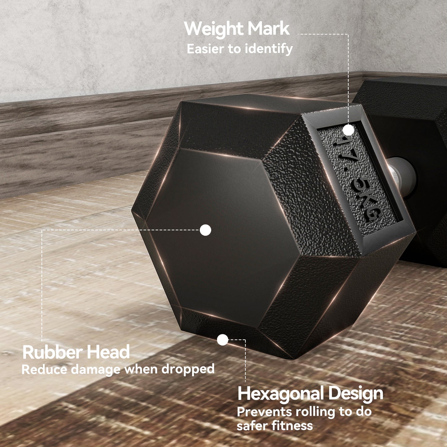 HOMCOM 35KG Rubber Hex Dumbbell Portable Hand Weights Dumbbell Home Gym