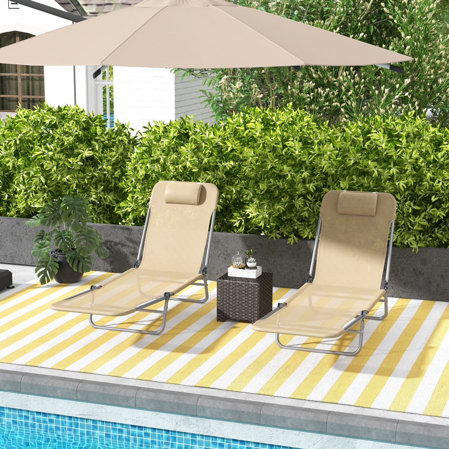 Outsunny Set of Two Steel Frame Sun Loungers with Reclining Backs - Brown