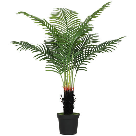 HOMCOM 120cm Artificial Areca Palm Tree with 9 PE Leaves, Plastic Pot, and Flocked Soil for Home Office Decor, Green