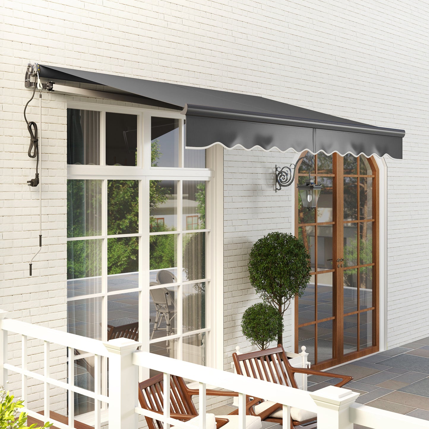 Outsunny Electric Awning, Remote Control, 3x2.5m, Aluminum Frame, DIY Retractable UV30+ Sun Shade Canopy for Patio/Garden, Dark Grey