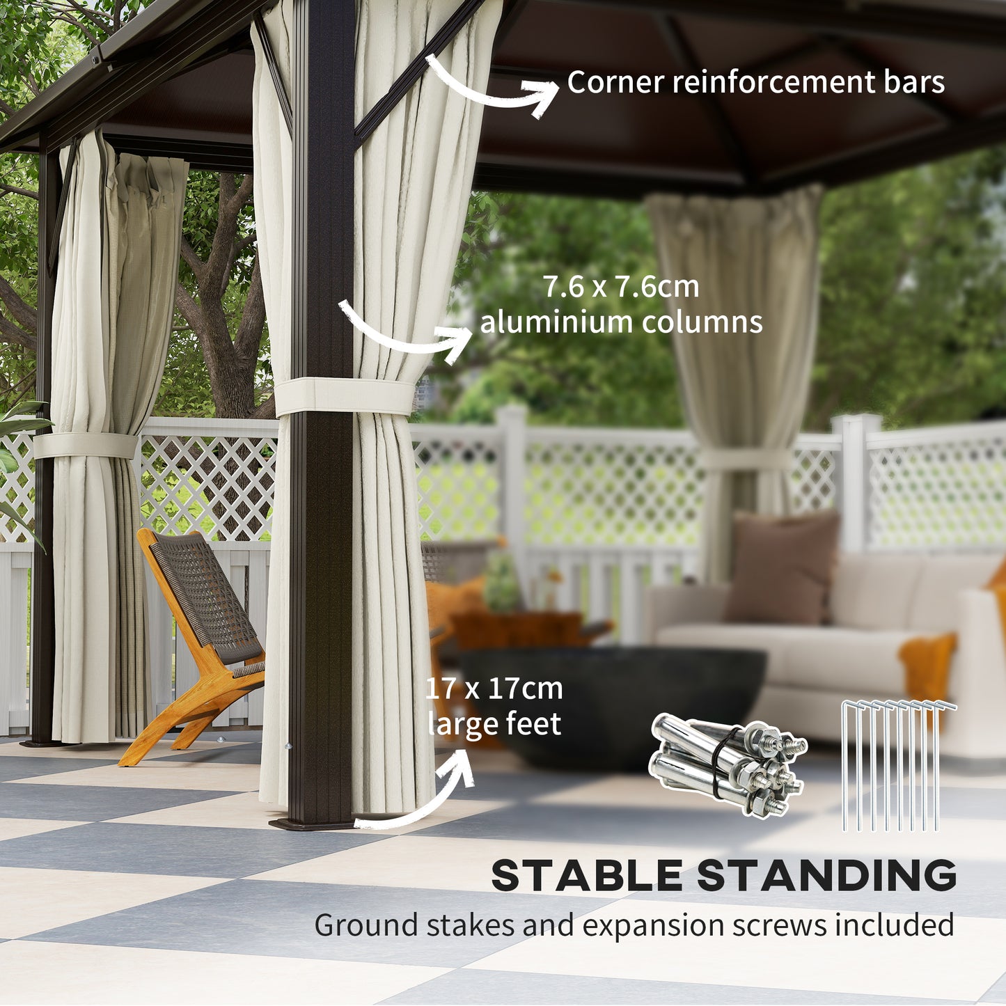 Outsunny Hardtop Gazebo, 3x3m, UPF30+ Polycarbonate Roof, Aluminum Frame, Mosquito Netting & Curtains for Patio/Deck, Beige