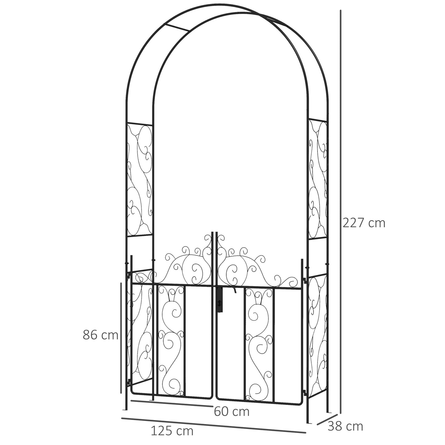 Outsunny Outdoor Garden Arch with Double Gates, Metal Arbor for Climbing Plants, 125L x 38W x 227H cm, Black