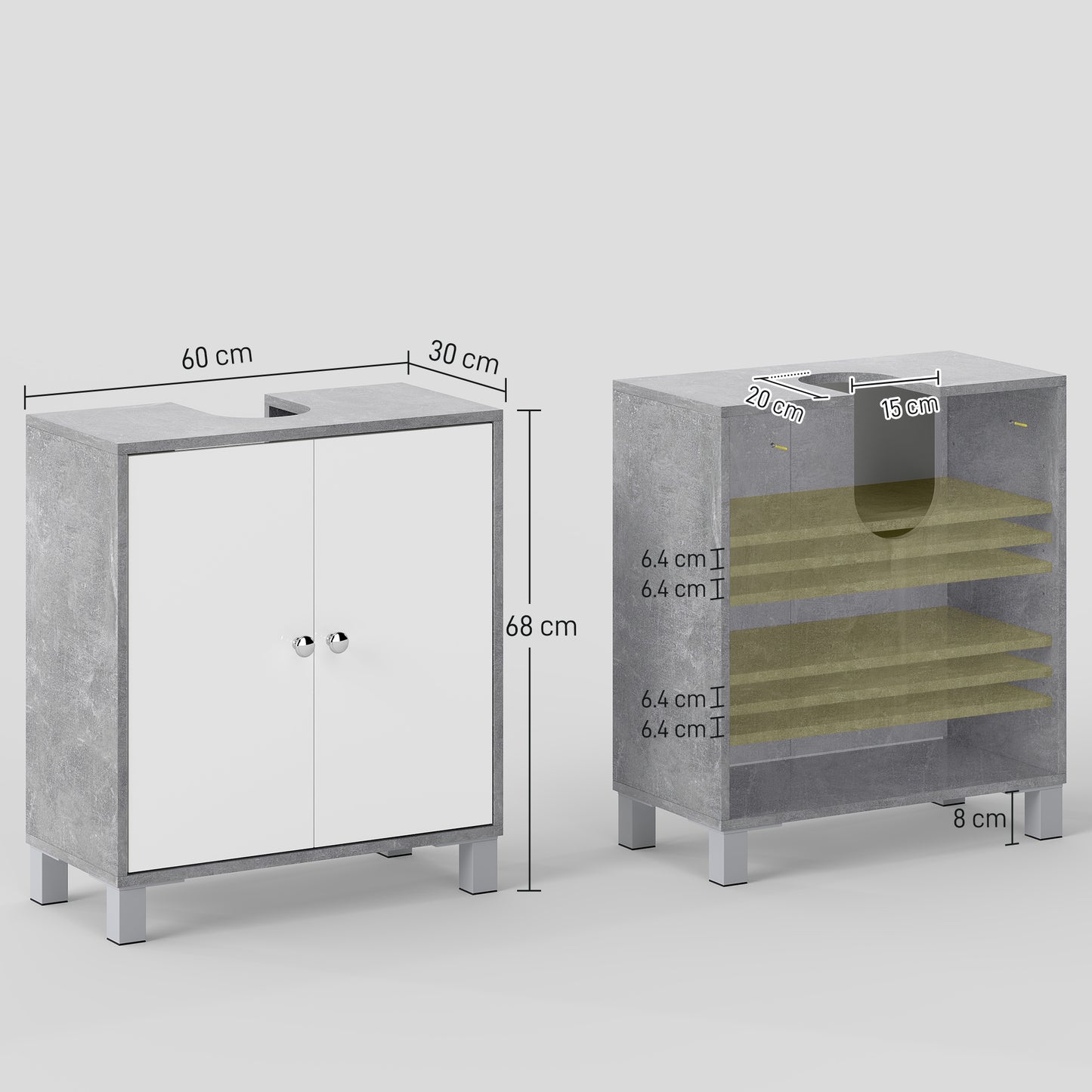 kleankin Bathroom Under Sink Cabinet Vanity Unit with Adjustable Shelf Space Saver