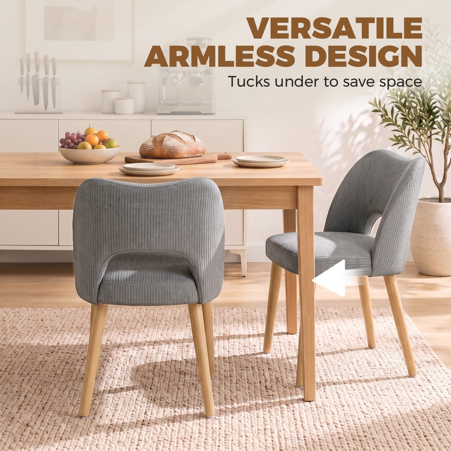 HOMCOM Dining Chairs Set Upholstered Kitchen Chenille Tool Free Assembly Rubberwood Legs, Grey