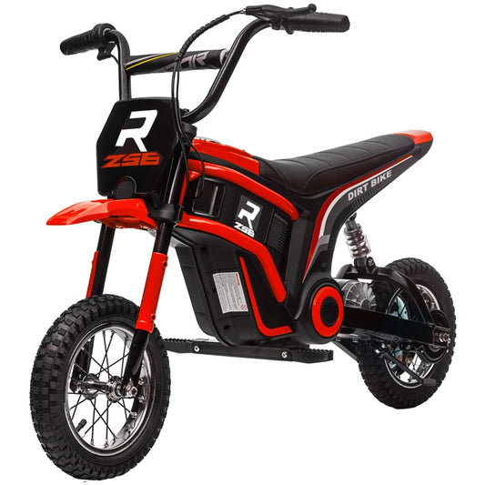 HOMCOM 24V Electric Motorbike, Dirt Bike with Twist Grip Throttle, Music, Horn, 12" Pneumatic Tyres, 16km/h Max Speed - Red