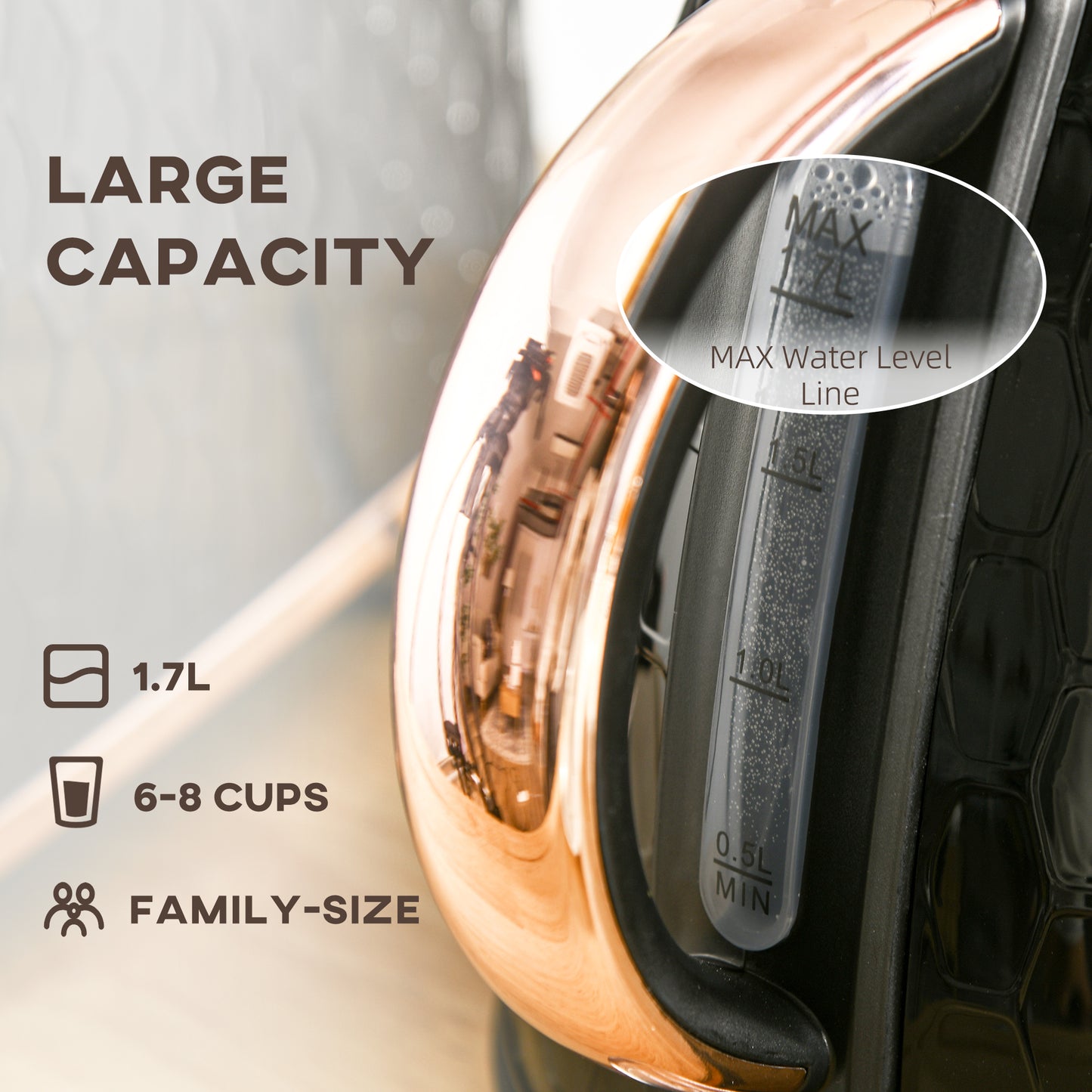 HOMCOM Electric Kettle, 1.7L, Fast Boil, 3kW Water Kettle with Removable Washable Anti-scale Filter, Auto Shut-off, 360° Swivel, BPA Free, Black