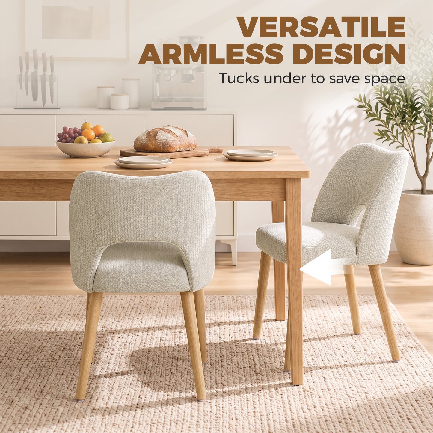 HOMCOM Dining Chairs Set Upholstered Kitchen Chenille Tool Free Assembly Rubberwood Legs, Beige